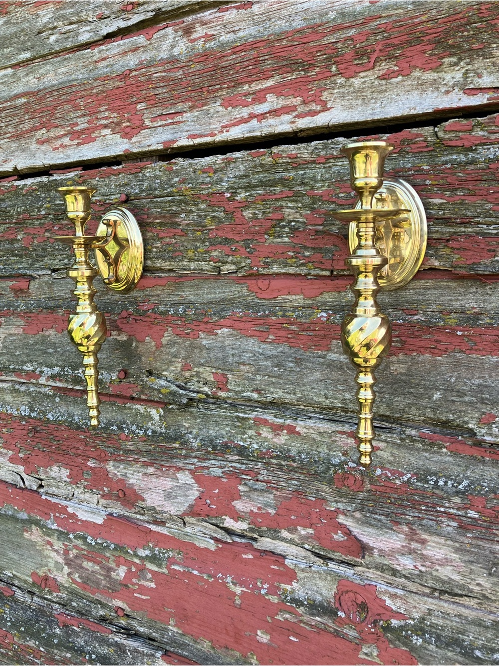 Whimsical Vintage Set of Solid Brass Candlestick Wall Sconces Cottage Decor - Picture 2 of 14